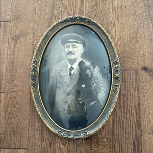 Vintage Oval Framed Portrait with Dog